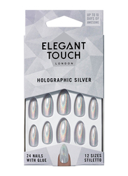 Elegant Touch Polish Nails, 24-Pieces, Holographic Silver