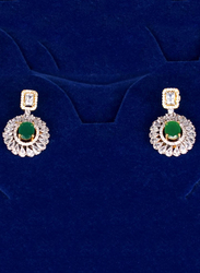 Glam Jewels Debonair Dangle Earrings for Women with Emerald Stone, Silver/Green