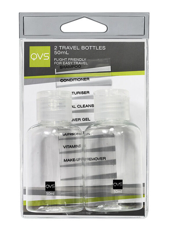 

QVS 2 Pieces 50ml Flip Top Travel Bottles, Clear