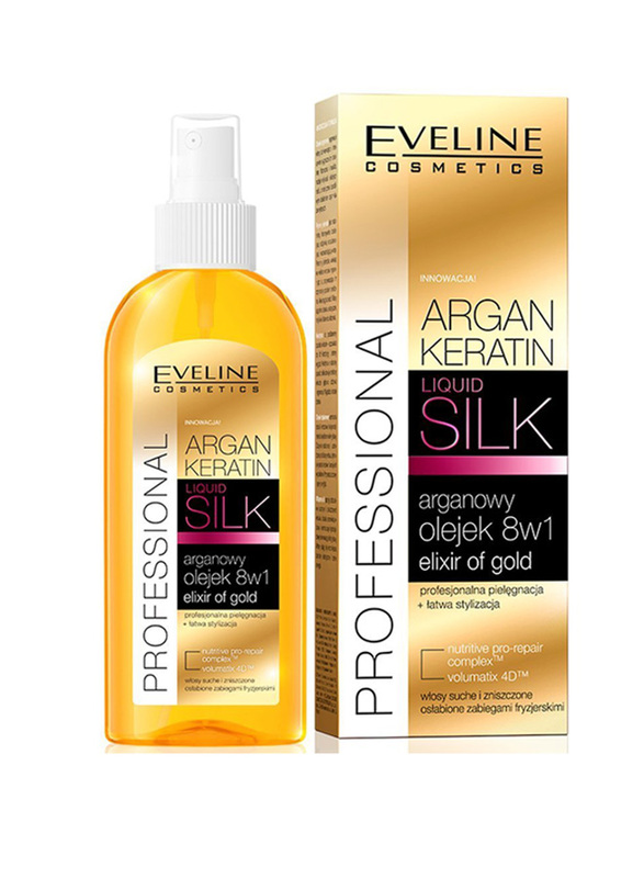 Eveline Professional Liquid Silk 8 In 1 Elixir of Gold Argan & Keratin Exclusive Hair Oil, 150ml