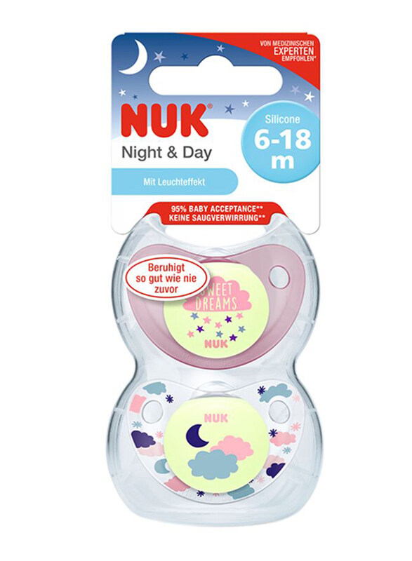 

Nuk Night & Day Trendline Silicone Soother, 6-18 Months, 2 Piece, Blue
