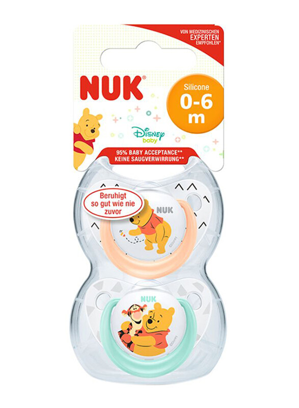 

Nuk Disney Winnie Trendline Silicone Soother 0-6 Months, 2 Piece, Orange/Green