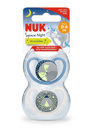 NUK Space Night Silicone Soother, 0-6 Months, 2 Pieces, Multicolour