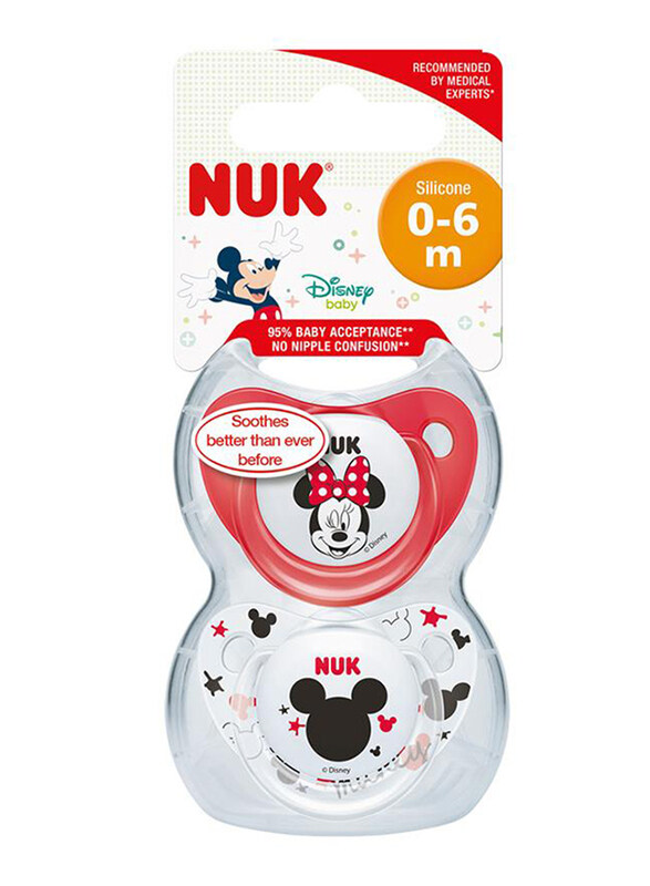 

Nuk Disney Mickey Trendline Silcone Soother, 0-6 Months, 2 Piece, Red