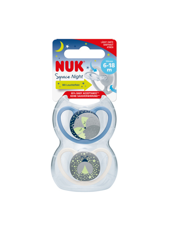 NUK Space Night Silicone Soother, 6-18 Months, 4 Pieces, Multicolour