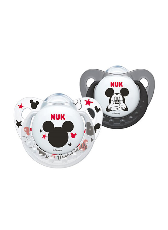 

Nuk Disney Mickey Trendline Silcone Soother, 6-18 Months, 2 Piece, Grey