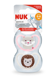 NUK Space Silicone Soother, 0-6 Months, 2 Pieces, Multicolour
