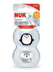 NUK Space Silicone Soother, 0-6 Months, 2 Pieces, Multicolour