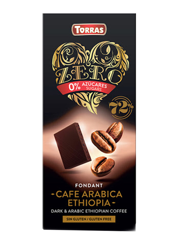 Torras Sugar Free Zero 72% Cafe Dark Arabica Ethiopian Chocolate Tablet Bar, 100g