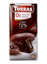 توراس لوح شوكولاتة داكنة بالكاكاو 72% خالي من السكر, 75 غم