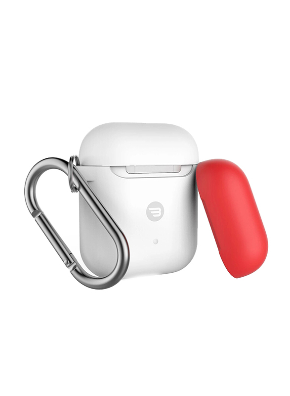 Baykron Silicone Case for Apple AirPods with Two Caps, PT46-3, White/Red