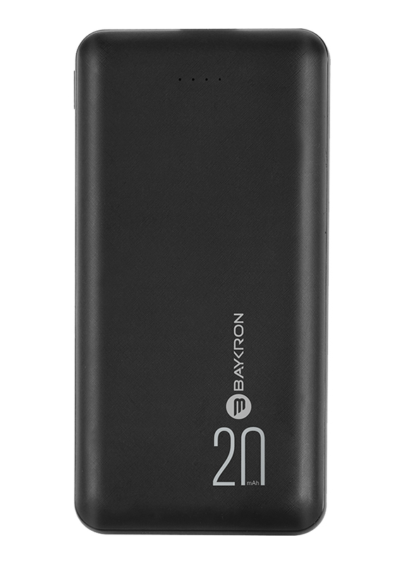 Baykron 20000mAh BA-PB-BLK-200-C Fast Charging Power Bank, with Dual 2.0 USB Output and USB Type C Input, Black