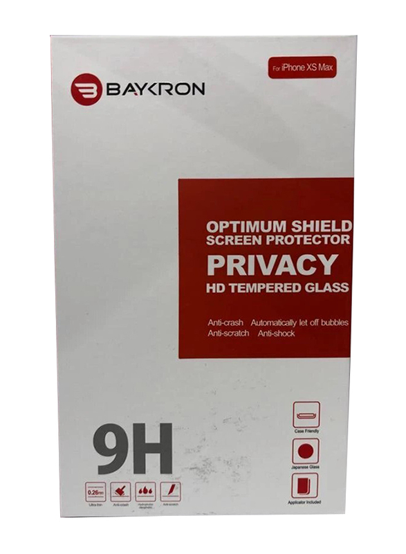 Baykron Apple iPhone XS Max Optimum Shield Privacy HD Tempered Glass Screen Protector, OT-IPXM-P, Black