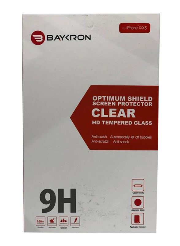 Baykron Apple iPhone XS Optimum Shield Clear HD Tempered Glass Screen Protector, OT-IPX-2D, Clear