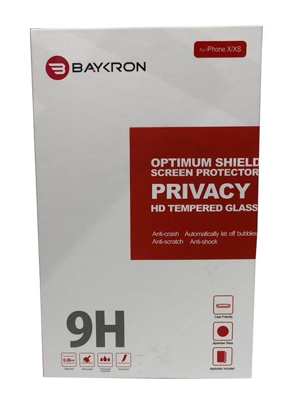 Baykron Apple iPhone XS Optimum Shield Privacy HD Tempered Glass Screen Protector, OT-IPX-P, Black