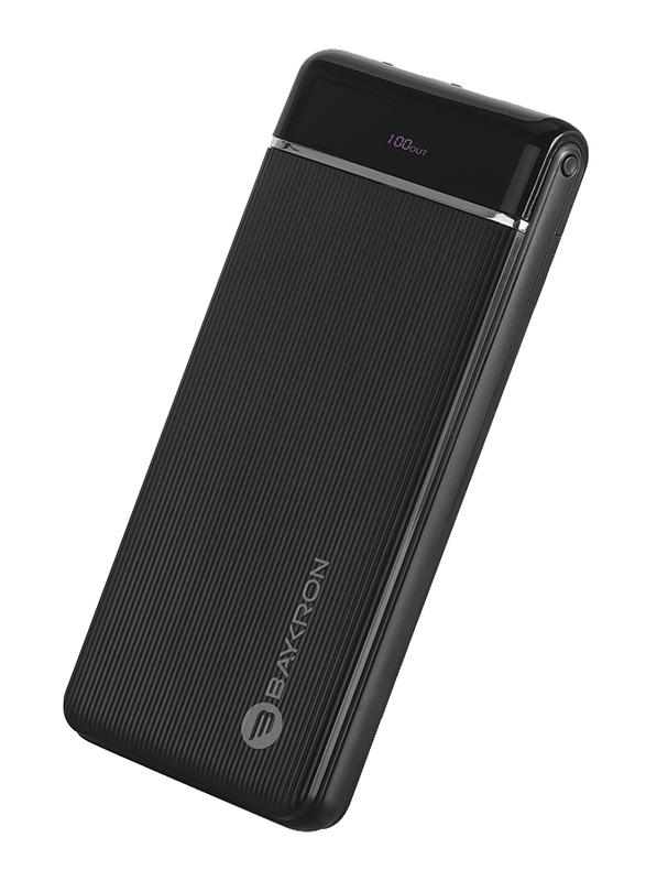 Baykron 10000mah BA-PB-BLK-100-PD Fast Charging Power Bank, with Micro USB, Lightning and Type C Input, with Fast Charging Indicator, Black