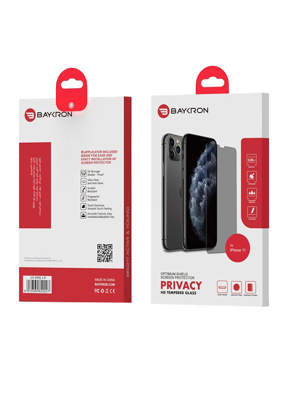 Baykron Apple iPhone 11 Optimum Shield Privacy HD Tempered Glass Screen Protector, OT-IPP6.1-P, Black