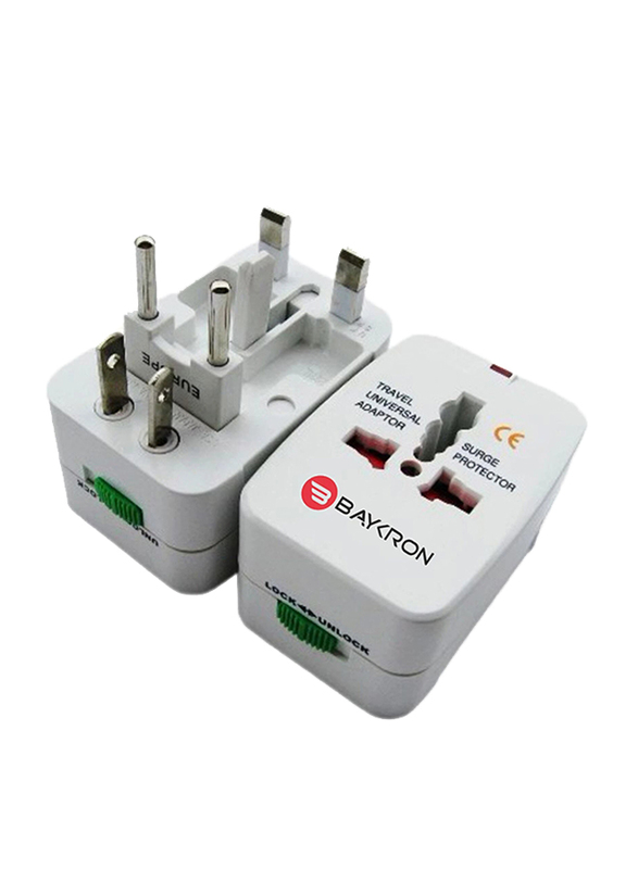 Baykron ITC001 Universal Travel Adapter, with Surge Protector, White