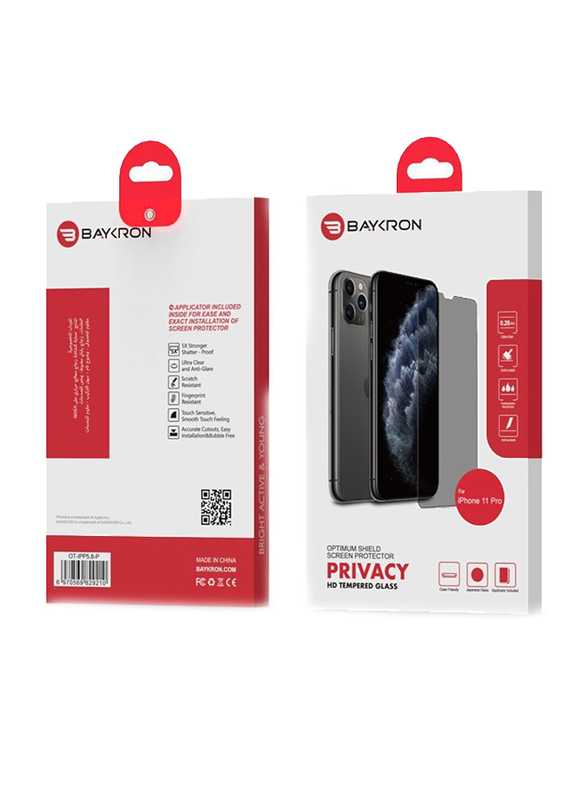 Baykron Apple iPhone 11 Pro Optimum Shield Privacy HD Tempered Glass Screen Protector, OT-IPP5.8-P, Black