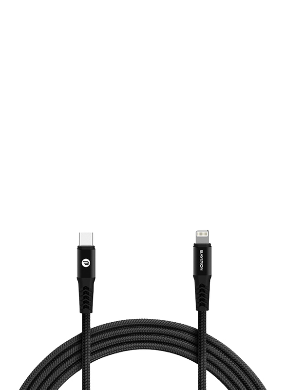 Baykron 2-Meter Optimum Active Lightning Braided Cable, High-Speed 3A USB A Male to Lightning for Apple Devices, BA-C2L-BLK2.0, Black