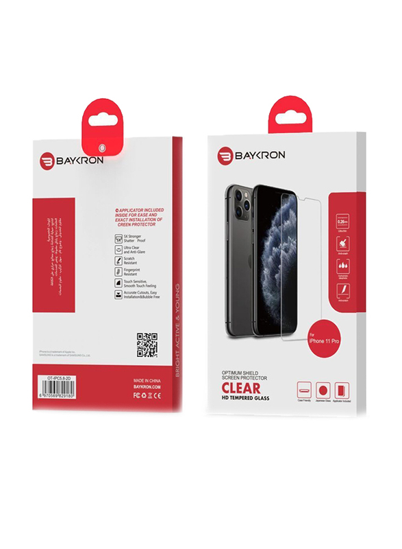 Baykron Apple iPhone 11 Pro Optimum Shield Clear HD Tempered Glass Screen Protector, OT-IPC5.8-2D, Clear