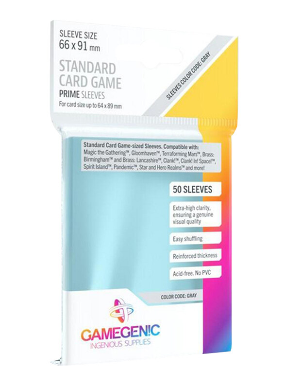 Gamegenic Prime Standard Board Game Sleeves, 50 Pieces, Grey