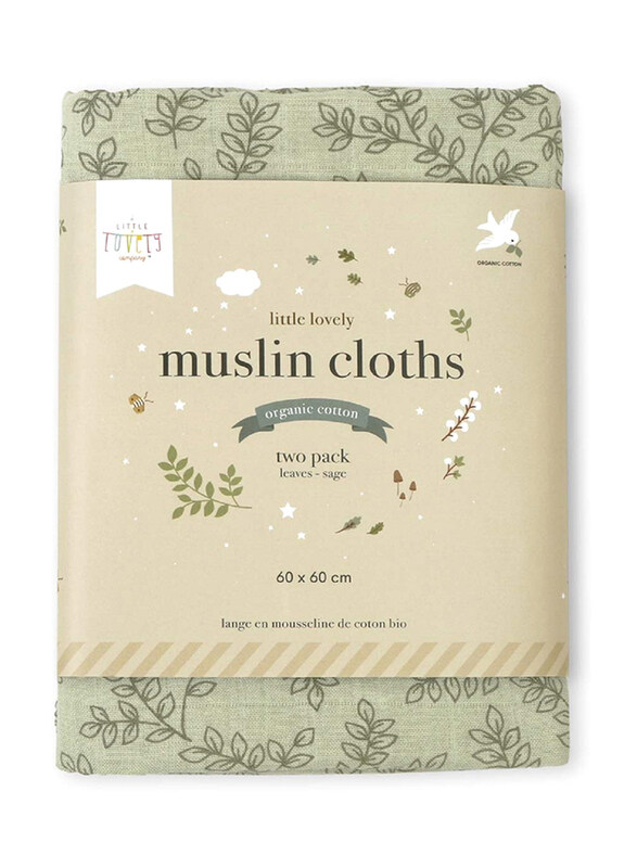 

A Little Lovely Company Muslin Cloth, 2 Piece, 0-6 Months, Leaves/Sage