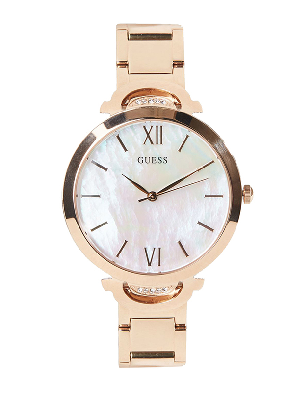 Guess Stainless Steel Analog Watch For Girl, Water Resistant, Rose Gold-White, W1090L2