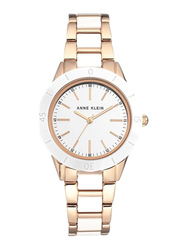 Anne Klein Analog Stainless Steel Watch for Women, Water Resistant with Chronograph, Rose Gold/White, AK3160WTRG