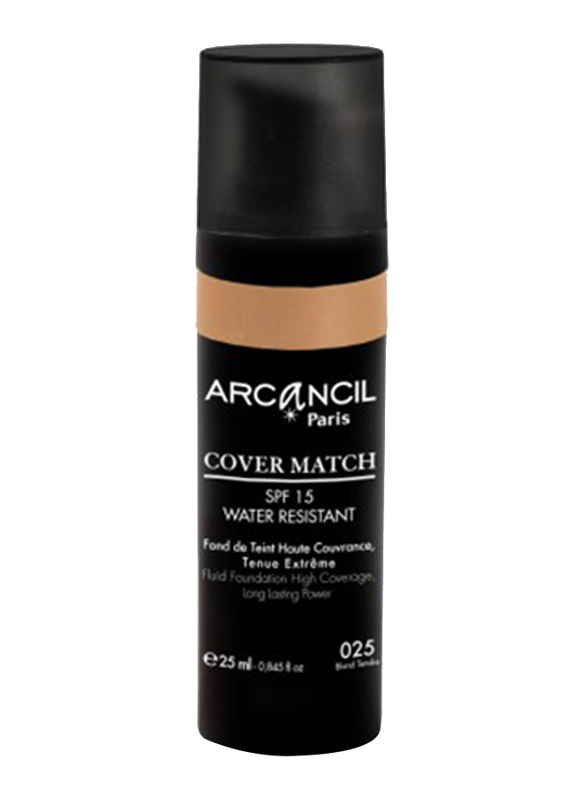 Arcancil Fond De Teint Cover Match Liquid Foundation, 25 Blond Tendre, Brown