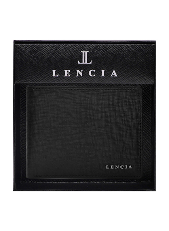 لينسيا محفظة بطية ثنائية من الجلد للرجال، LMW-15988-B، أسود