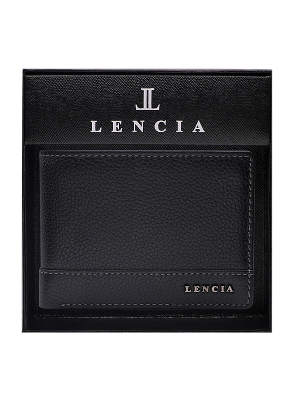 لينسيا محفظة بطية ثنائية من الجلد للرجال، LMW-15982-B، أسود