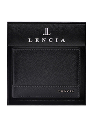 لينسيا محفظة بطية ثنائية من الجلد للرجال، LMW-15982-B، أسود