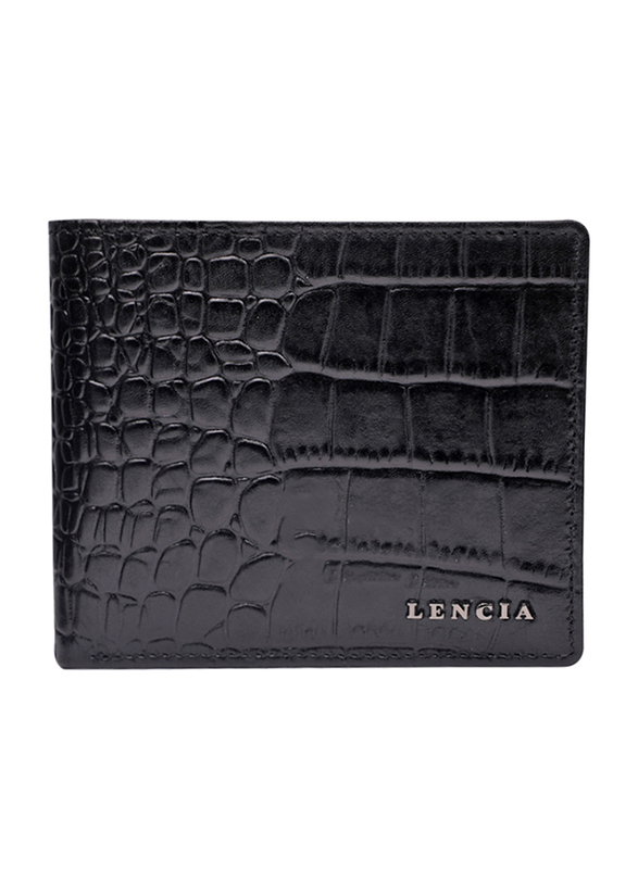 لينسيا محفظة بطية ثنائية من الجلد للرجال، LMW-15986-B، أسود