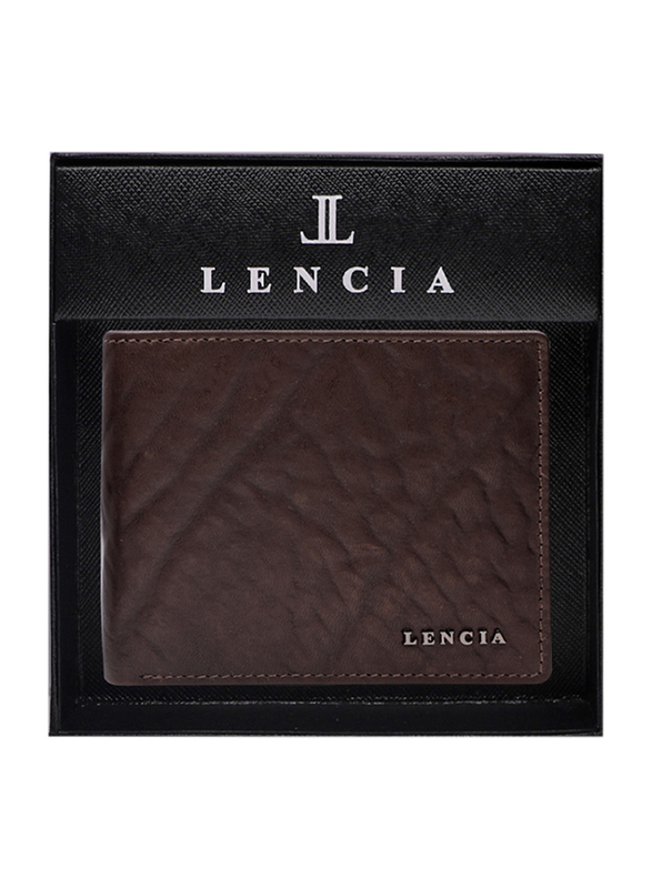 Lencia Leather Bi-Fold Wallet for Men, LMW-15990, Dark Brown