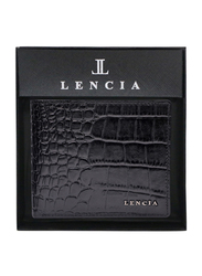 لينسيا محفظة بطية ثنائية من الجلد للرجال، LMW-15986-B، أسود