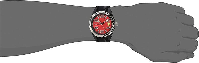 Ferrari RedRev Analog Rubber Watch for Men, Water Resistant, Black-Red, 830335
