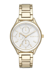 DKNY Analog Stainless Steel Watch for Women, Water Resistant with Chronograph, Gold-White, NY2660