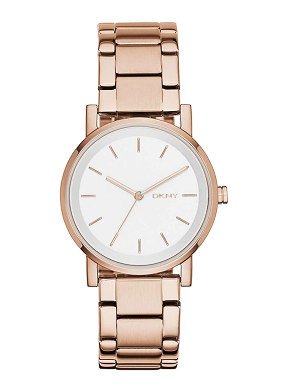 DKNY Analog Stainless Steel Watch for Women, Water Resistant, Rose Gold-White, NY2344