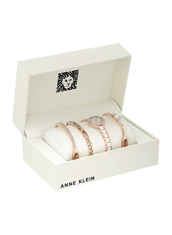 Anne Klein Analog Ceramic Watch for Women, Water Resistant, Gold/White-White, AK1954RGST