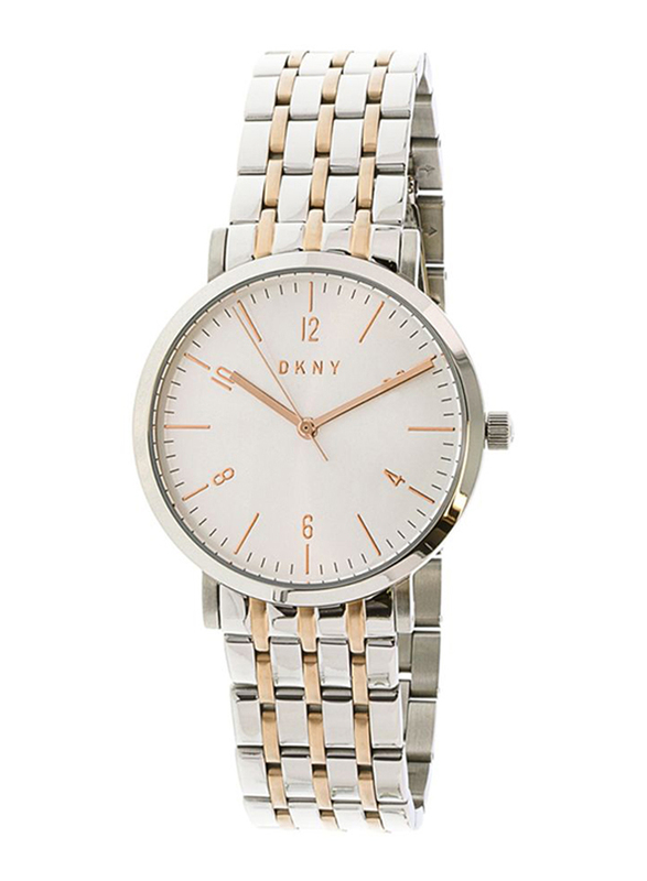 DKNY Analog Stainless Steel Watch for Women, Water Resistant, Rose Gold/Silver-White, NY2651