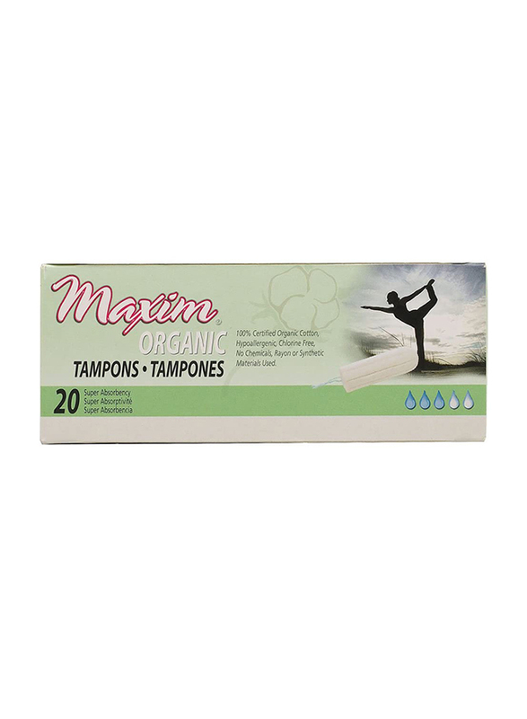 Maxim Organic Cotton Non Applicator Tampons, Super, 20 Pieces