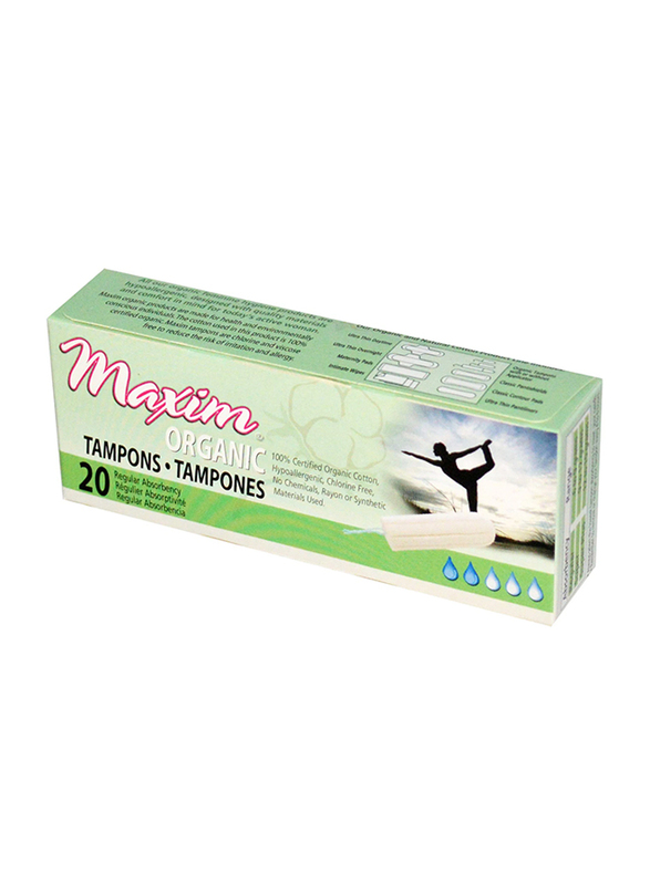 Maxim Organic Cotton Non Applicator Tampons, Regular, 20 Pieces