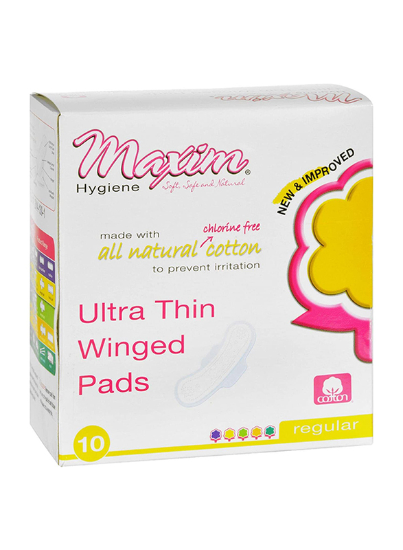 Maxim Natural Ultra Thin Winged Sanitary Pads, Regular, 10 Pieces