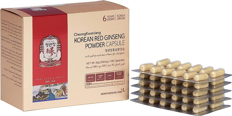 Cheong Kwan Jang 100% Korean Red Ginseng Powder Capsule, 500mg, 180 Capsules