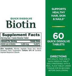 Nature's Bounty Biotin Quick Dissolve Tablets, Strawberry, 5000 Mcg