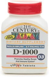 21St Century D-1000 Maximum Strength D3 Dietary Supplement, 110 Tablets