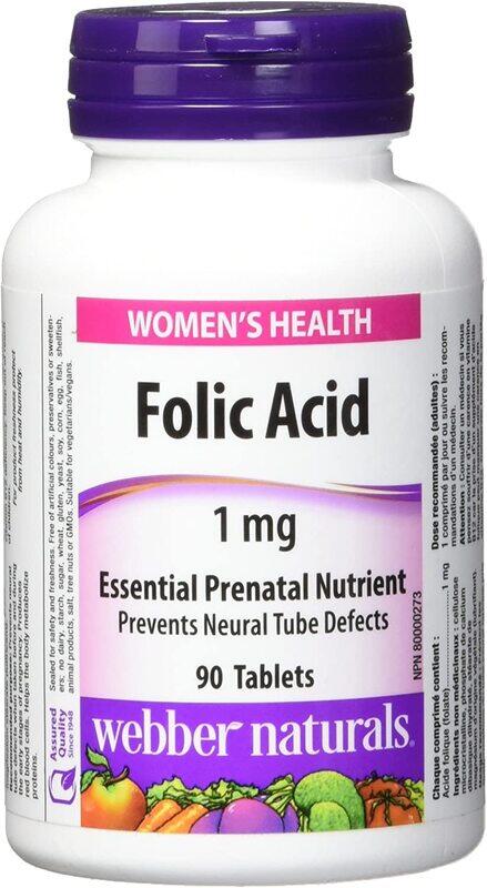 

Webber Naturals Folic Acid Dietary Supplement, 1mg, 90 Tablets