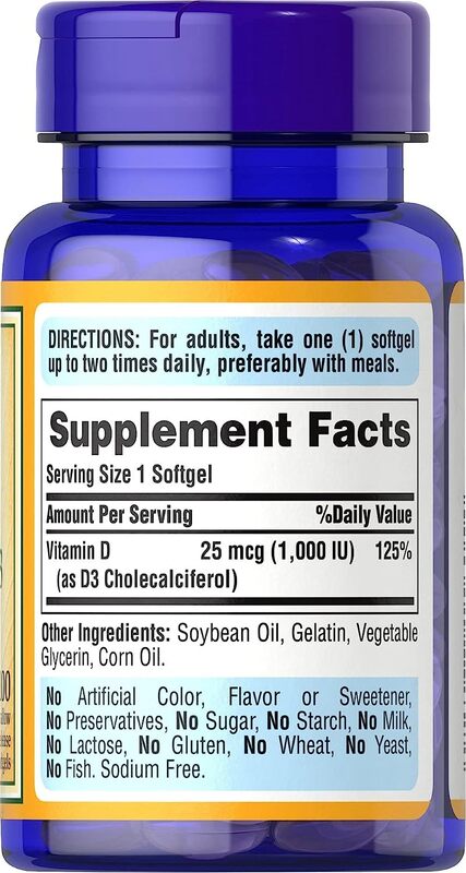 Puritan's Pride Vitamin D3 1000 Iu Softgels, 100 Count