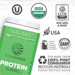 Sun warrior Classic Clean & Simple Organic Protein Powder, 750gm, Chocolate